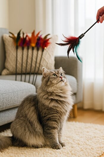 obrigado Pet Play Stick, Cat Entertainment Activity Toy Feathered Bell Stick