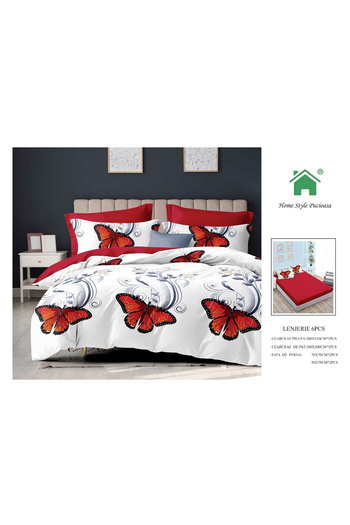 FIONNA.RO Fine Bed Linen With Elastic - Red Butterflies