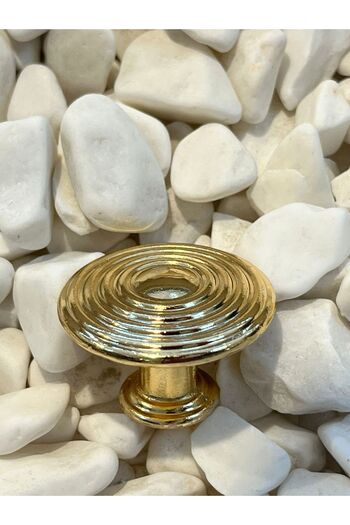 Taşkın Aksesuar Striped Mushroom Button Metal Handle (2 Pieces) Gold Cabinet Door Drawer Tv Unit Furniture Single Hole Gold
