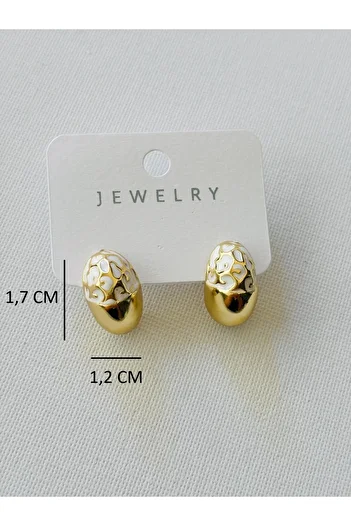 Nilsu Aksesuar Steel Enamel Oval Design Women's Earrings