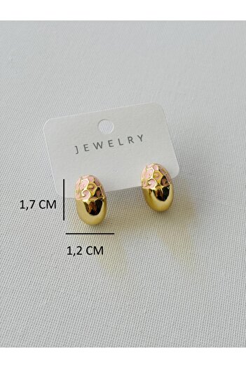 Nilsu Aksesuar Steel Enamel Oval Design Women's Earrings