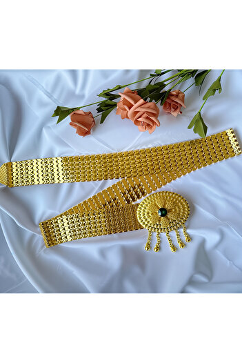 Jadem Gold Gold Plated Women's Bohemian Gold Metallic Belt with Turquoise Stones