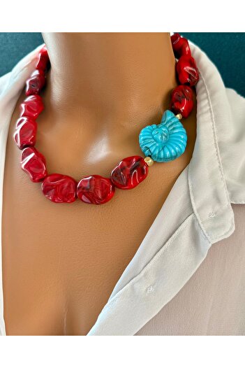 Limi Design Pomegranate Flower Red Acrylic Bead Design Necklace