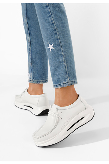 B T Shoes Bílé dámské kožené mokasíny Ida V2 albi