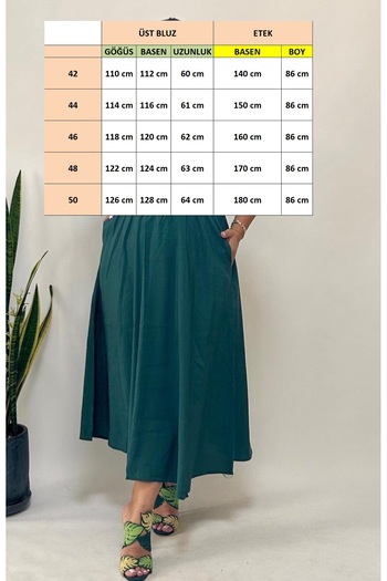 FOR ESRA BIG TREND Women's Plus Size Sleeveless Round Neck Top Elasticated Waist Below the Waist Long Skirt Blouse 2-Piece Woven Set