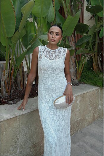 Havoş White Lined Lace Dress