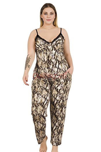 quilling Colorful and Patterned 11031 Adjustable Strap Sleeve Women's Plus Size Mom Pajamas Set