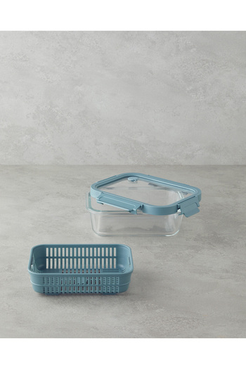 English Home Moneta Glass Storage Container with Strainer 1050 ml Blue