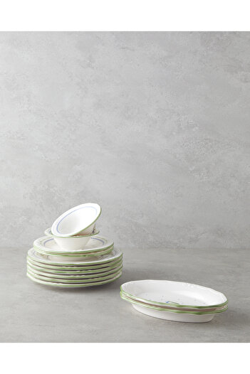 English Home Lavender Porcelain Breakfast Set 12 Pieces for 6 People Green-Blue