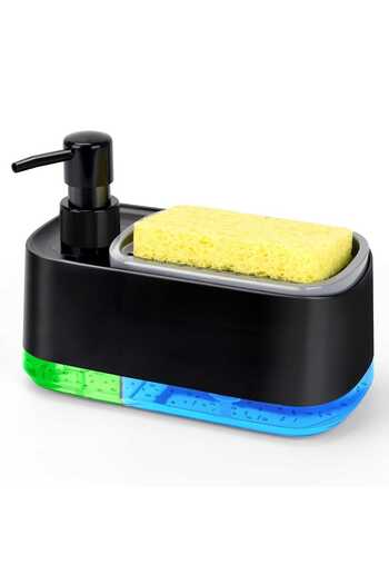 Elindor 3-in-1 liquid detergent dispenser, sponge holder, 385 ml tank, black