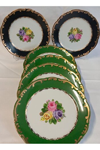 BY.RAYKA PORSELEN El Dekor Porcelain Hand Painted 6 Piece Cake Plate