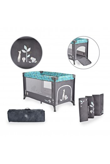 Moni Folding cot for children Safari Turquoise 125x62x75 cm with one level, Side opening with iron