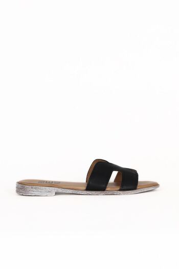 Bueno Shoes Black Leather Women's Flat Slippers 01Wq2015