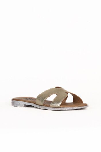 Bueno Shoes Gold Shiny Leather Women's Flat Slippers 01Wq2015