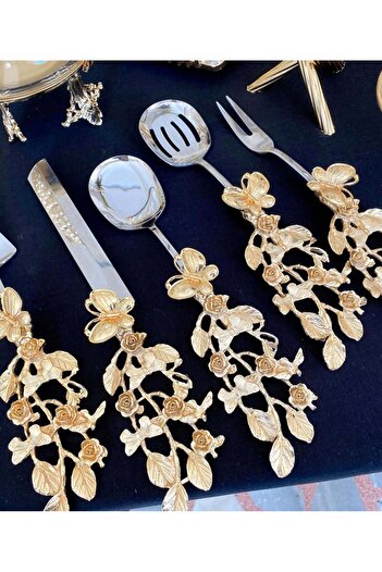 AZADE BAKIR Gold Brass Multi-Flower Butterfly 5-Piece Service Set