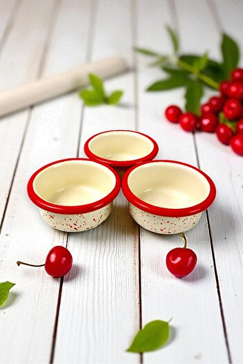 İnci Emaye 3 Piece 10cm Enamel Vertical Plate Set, Breakfast Plate, Jam Bowl, Olive, Cheese Plate, Dowry, Gift
