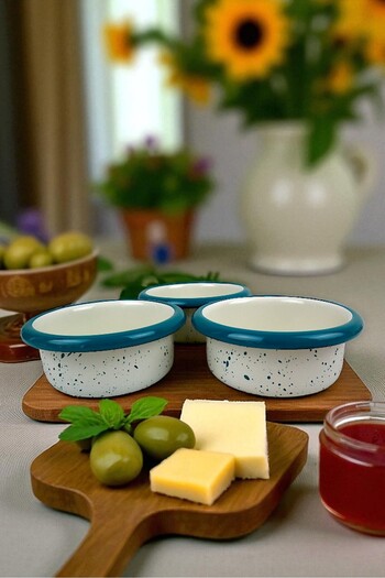 İnci Emaye 3 Piece 10cm Enamel Vertical Plate Set, Breakfast Plate, Jam Bowl, Olive, Cheese Plate, Dowry, Gift