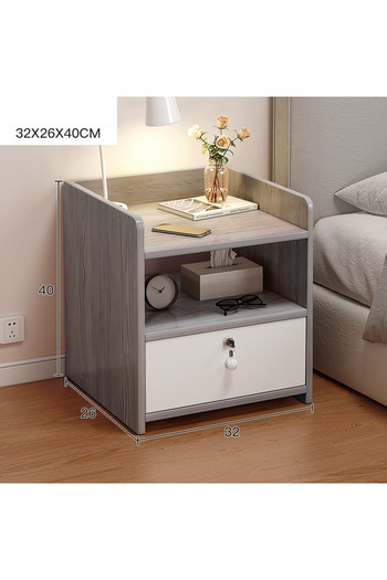 ENAR Bedroom living room single drawer lockable bedside table gray 32 * 26 * 40cm