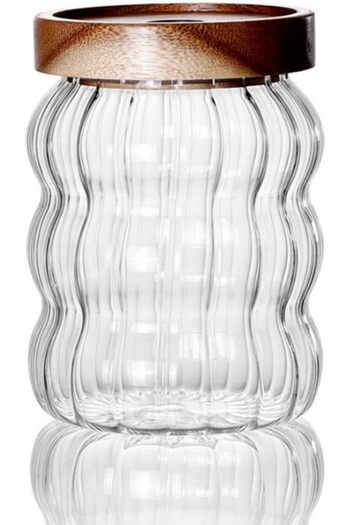 erorex Glass Food Storage Containers Wooden Lids, Airtight Sealed Clear Borosilicate Glass Canister