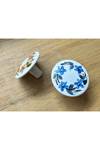 Karan Porselen 5 Pieces Button Hand-Painted Cabinet, Drawer, Cloakroom, Kitchen Handle