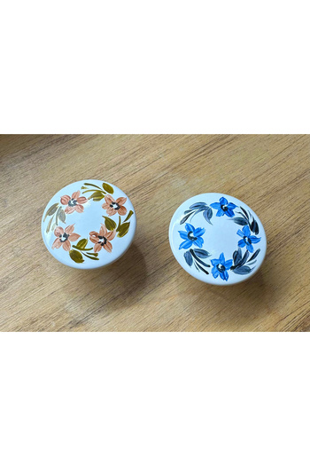 Karan Porselen 5 Pieces Button Hand-Painted Cabinet, Drawer, Cloakroom, Kitchen Handle