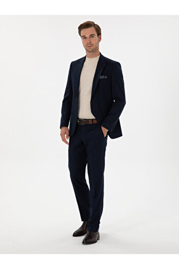 Cacharel Lacivert Slim Fit Çizgili Kırlangıç Yaka Takım Elbise 50318164-VR033