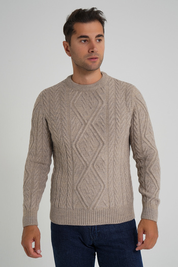 Trist Star Trist Star Men's Mink Baklava Patterned Hair Braided Cycling Collar Wool Sweater Trist-5347