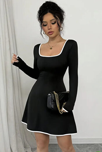 missamour Women's U-Neck White Ribbed Trendy Dress