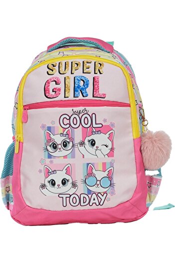 Pippa Girl's Three-Eyed Pink/Yellow Elementary School Triple School Bag Set - Super Girl - Ppset5220