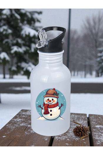 lili hediyelik Snowman Printed Water Bottle 600 ml - Sports Bottle, Large Water Bottle, Sports Bottle, Sports Bottles