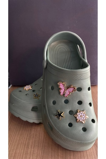 BLACK Green Color Stone Slippers