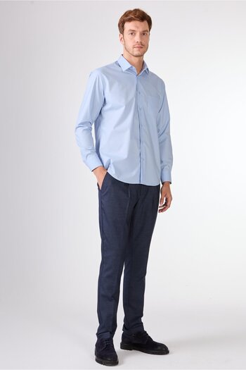 Dufy Синя пряма довга рукав Regular Fit чоловіча сорочка