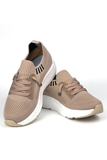 KAJILA Women's Beige Knitwear Daily Comfortable Orthopedic Anti-Sweat Sports Sneaker Shoes