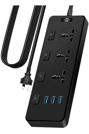 HEROCKX Power Strips Extension Cord 3 Outlets, Universal Plug Adapter with 3 USB Ports, 4 Individual