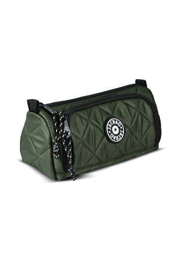 Jacbag Green Quilted Fabric Double Compartment Pen Holder Pencil Case Jac-69
