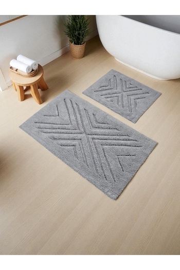 Hülya Home Oranyel Cotton Bath Mat Set (60X100)(50X60)Gray+