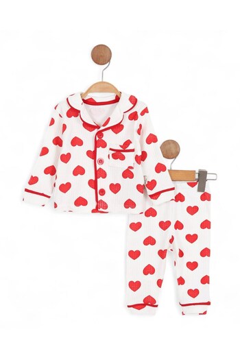 voyyo kids baby Girl's 0-6 Years Old Heart Printed, Double-Breasted Collar Seasonal Buttoned Nightgown Pajama Set