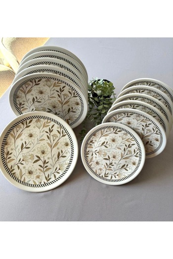 Yiğit Seramik Züccaciye Floral 6 Serving Plates + 6 Cake Plates Presentation Plates