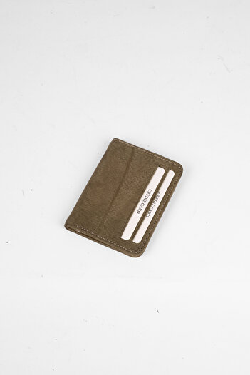 saraci leather craft Genuine Leather Card Holder - Khaki Color Slim Wallet - Minimalist