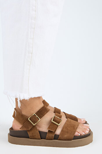 Manijero Sara Genuine Leather Mink High Sole Sandals Slippers