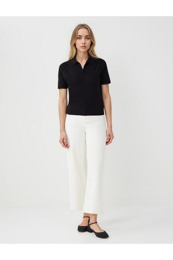 Jimmy Key Black Slim Fit Short Sleeve Shirt Collar Knitwear T-Shirt