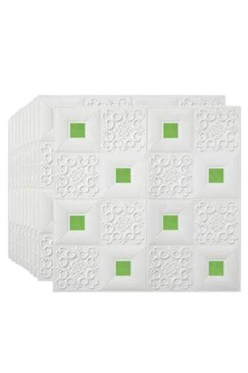 HOZRO Set 10x Tapet 3D autoadeziv HOZRO, Alb/Verde
