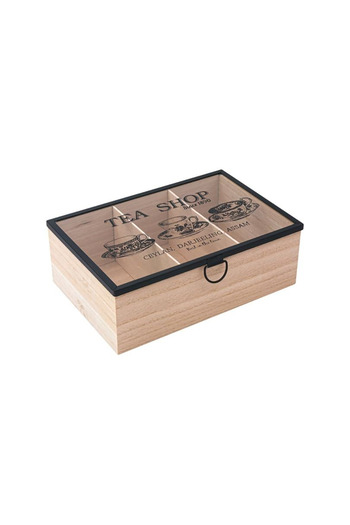 Housevetta Tea box, 3 compartments, wooden storage box with glass lid, 24x16x8 cm