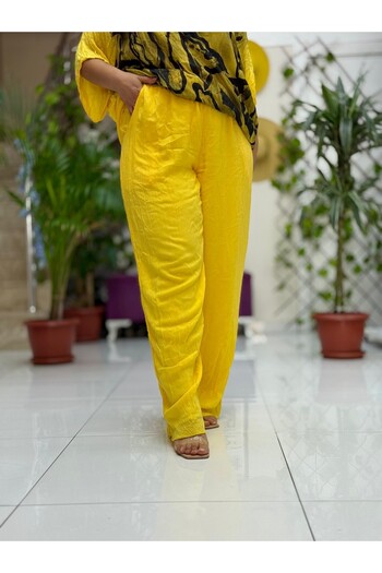 Punta Otantik Vl3015 High Waist Basic Voile Trousers Yellow