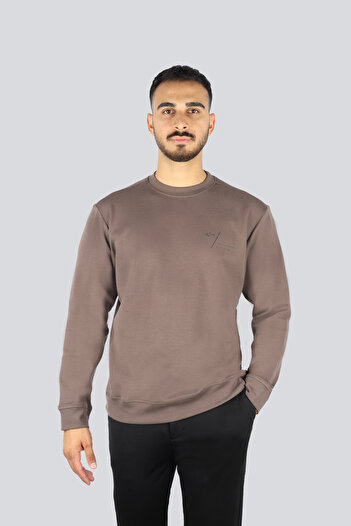 PAUL&SHARK Men's Regular Fit Logo Patterned Round Neck Cotton Long Sleeve Brown Sweatshirt 15311861-36