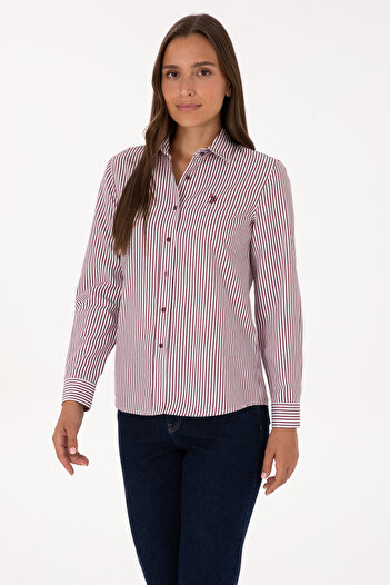 U.S. Polo Assn. Women's Burgundy Striped Long Sleeve Shirt 50316492-Vr177