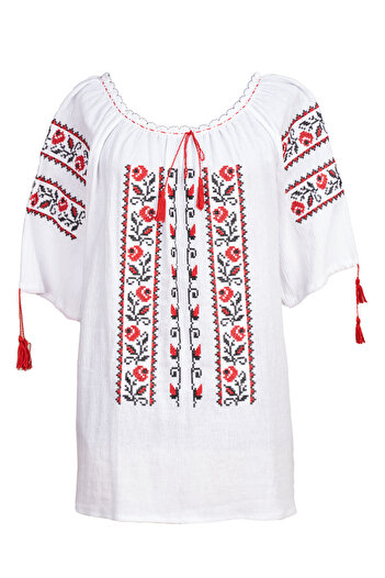 FARA Women's shirt, made of cotton, with a red floral pattern