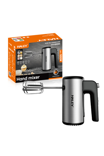 HALEY 500W Stainless Steel Hand Mixer – 5 Speeds, Powerful Motor, Vertical Design