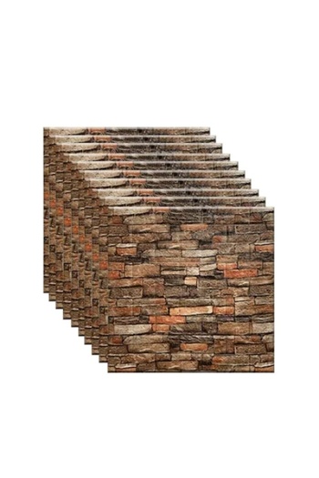 FOXMAG24 Set of 5 x self-adhesive wallpaper, 3D brick, waterproof, 70 cm x 77 cm, brown