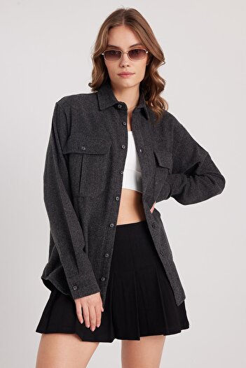 Tudors Women's Relax Fit Comfortable Cut Lumberjack Double Pocket Buttoned Gray Plain Winter Shirt